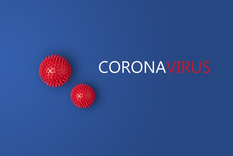 Blue background with white & red text spelling "coronavirus", HVAC Systems & Coronavirus